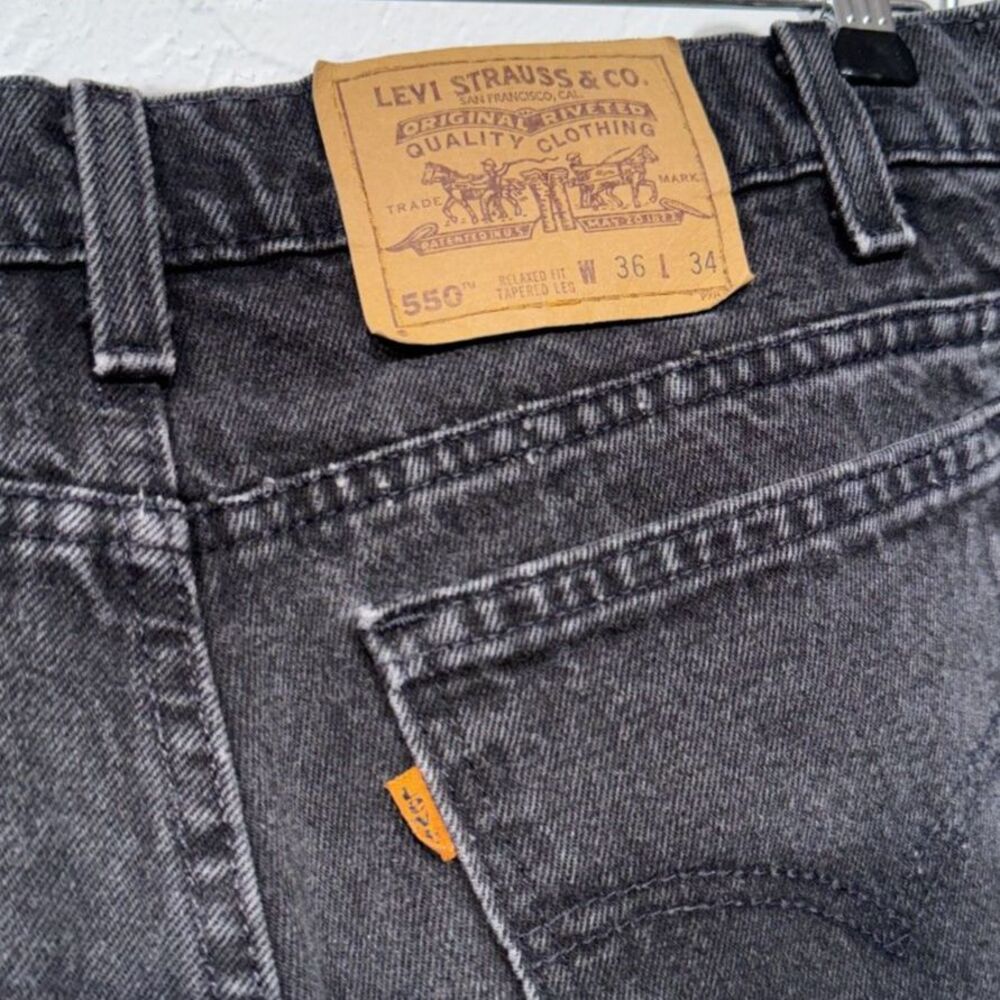 Vintage 90s Levi's 550 Orange Tab Washed Black Relaxed Jeans Made in USA (33x32)